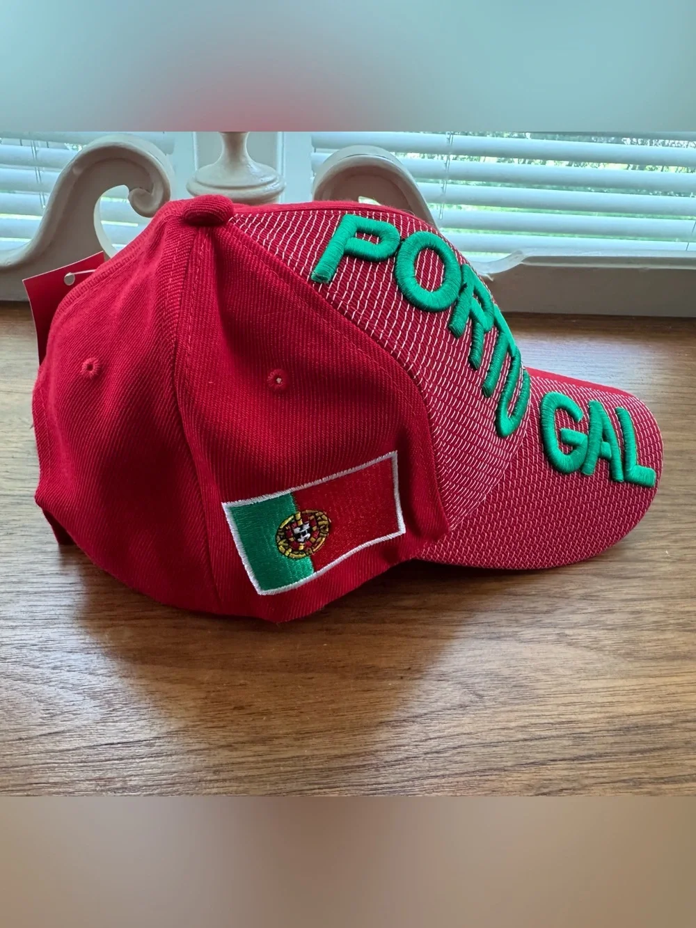 Red Portugal Unisex Adjust Baseball Cap with Green Embroidery and Patchwork NWT